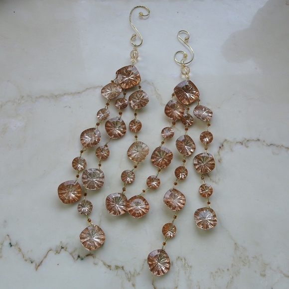 Set of 2 Glamorous Big Champagne Chandelier Acrylic Crystal Christmas Ornaments - Picture 3 of 7